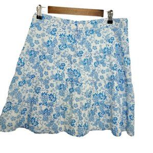 Y2K 2005 Tommy Jeans Blue White Floral‎ Skater Skirt Juniors Size 7 100% Cotton
